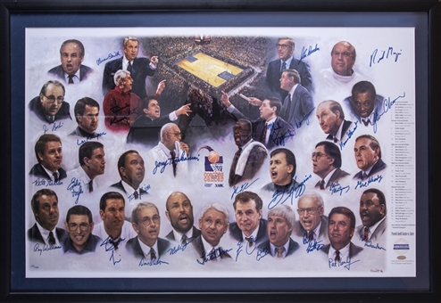 Basketball Coaches Multi Signed Coaches vs Cancer Lithograph With 28 Signatures In 42x28 Framed Display - 313/400 (Steiner)